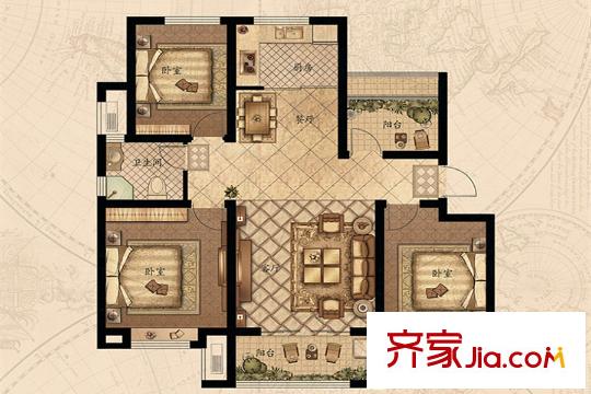 夢想望城1、2#B戶型 3室2廳1衛(wèi)1廚