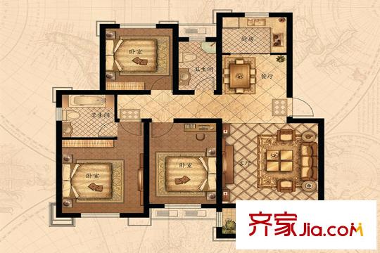 夢想望城1、2#A戶型 3室2廳2衛(wèi)1廚