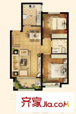 建邦聽海一期1#、2#標(biāo)準(zhǔn)層B2戶型 2室2廳1衛(wèi)1廚