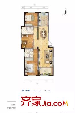 建邦聽海二期2#3#C1戶型圖 3室3廳3衛(wèi)1廚