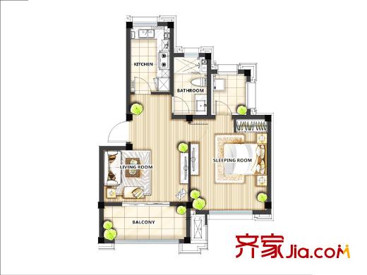 萬(wàn)科東郡60平1室1廳1衛(wèi)1廚 1室1廳1衛(wèi)1廚