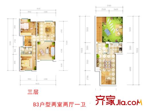 青建橄欖樹戶型圖B3戶型 約100平     2室2廳1衛(wèi)1廚