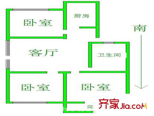 明珠園花園戶型圖戶型圖 3室 3室1廳1衛(wèi)1廚