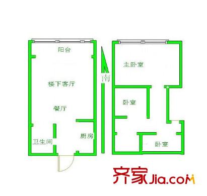 尚景公寓戶型圖戶型圖 3室 3室2廳2衛(wèi)1廚