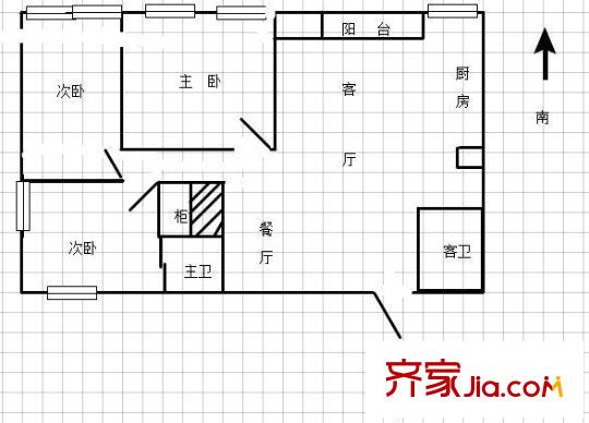 御湖國際戶型圖戶型圖 3室 3室2廳1衛(wèi)2廚