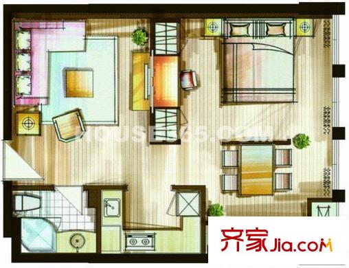 御湖國際戶型圖戶型圖 1室 1室1廳1衛(wèi)1廚