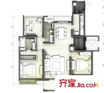 富力城戶型圖B戶型126平 