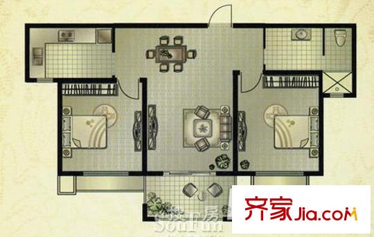 青山灣戶型圖戶型圖2室 2室2廳1衛(wèi)1廚