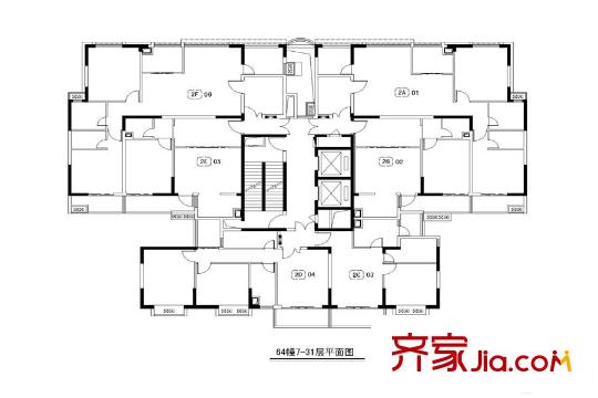 21世紀(jì)百家湖1號一期64幢標(biāo)準(zhǔn)層T戶型 2室2廳1衛(wèi)1廚