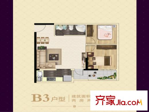 21世紀(jì)百家湖1號(hào)一期63-68幢標(biāo)準(zhǔn)層B3戶型 2室2廳1衛(wèi)1廚