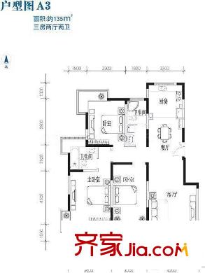 21世紀現(xiàn)代城戶型圖戶型圖 3室 3室2廳2衛(wèi)