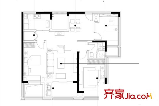 鳳凰臺(tái)項(xiàng)目一期標(biāo)準(zhǔn)層B戶型  3室2廳1衛(wèi)1廚