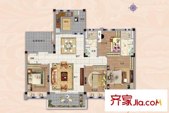 碧桂園世紀(jì)城邦項(xiàng)目一期標(biāo)準(zhǔn)層1、21-23、25、42#YJ140戶型 4室2廳2衛(wèi)1廚