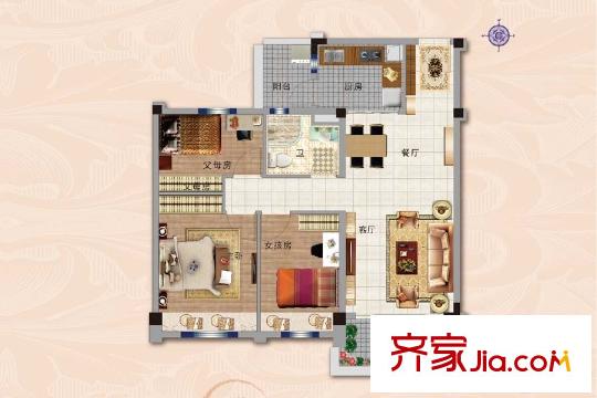 碧桂園世紀(jì)城邦項目一期標(biāo)準(zhǔn)層5、20、28#YJ95戶型 3室2廳1衛(wèi)1廚