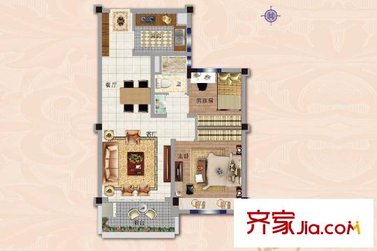 碧桂園世紀(jì)城邦項目一期標(biāo)準(zhǔn)層3#Y190戶型 2室2廳1衛(wèi)1廚