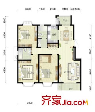 碧瑤花園二期26號樓標(biāo)準(zhǔn)層D戶型 3室2廳2衛(wèi)1廚