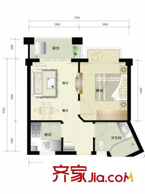 碧瑤花園二期31幢標(biāo)準(zhǔn)層B戶型 1室1廳1衛(wèi)1廚