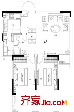 碧湖天辰2#標(biāo)準(zhǔn)層A2戶型 2室2廳1衛(wèi)1廚