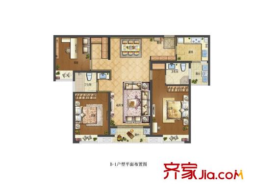 碧湖天辰一期標(biāo)準(zhǔn)戶(hù)型B1 3室2廳2衛(wèi)1廚