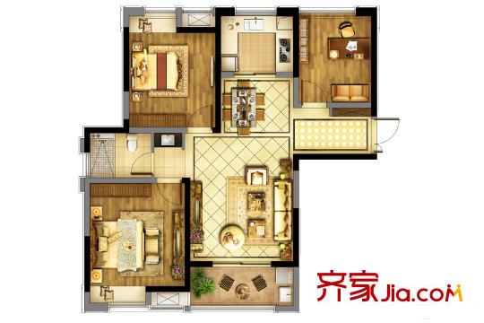 東方蘭園一期1幢2幢6幢標準層C1戶型 3室2廳1衛(wèi)1廚
