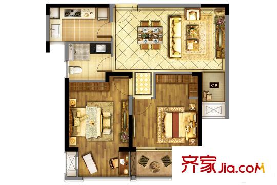 東方蘭園一期1幢2幢6幢標準層C2戶型 2室2廳1衛(wèi)1廚
