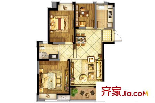 東方蘭園一期3幢5幢標準層A1戶型 3室2廳1衛(wèi)1廚