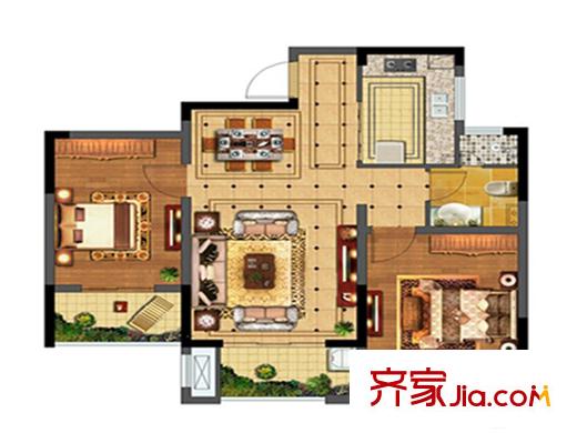 立德美林谷一期2#3#4#9#標準層F戶型 2室2廳1衛(wèi)1廚