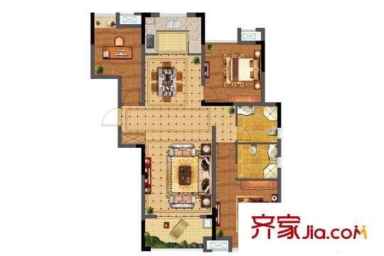 立德美林谷一期2#3#標準層E03戶型圖 3室2廳2衛(wèi)1廚