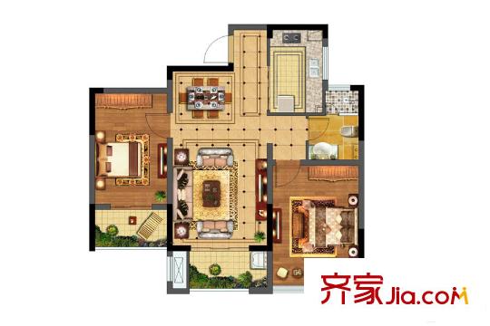 立德美林谷一期3#9#標準層F02戶型 2室2廳1衛(wèi)1廚