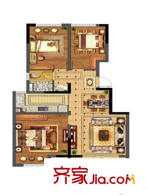 立德美林谷一期1a#2#3#4#8#9#標準層H戶型 3室2廳1衛(wèi)1廚