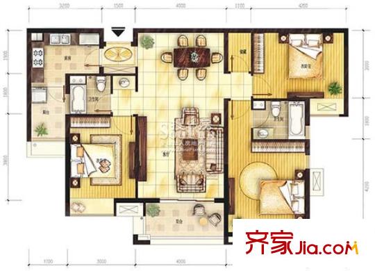 金基匯錦國際別墅戶型圖戶型圖 3室 3室2廳2衛(wèi)1廚