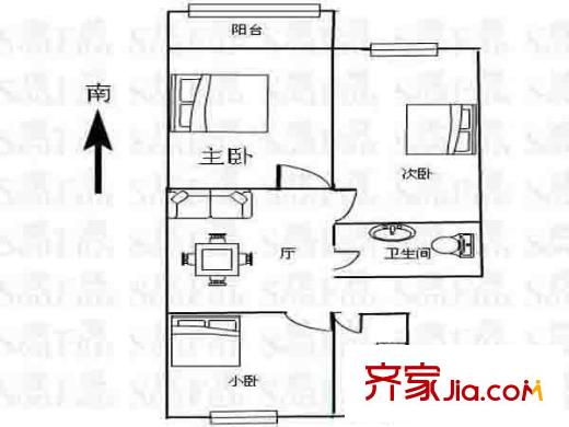 科苑公寓戶型圖戶型圖 3室 3室1廳1衛(wèi)1廚