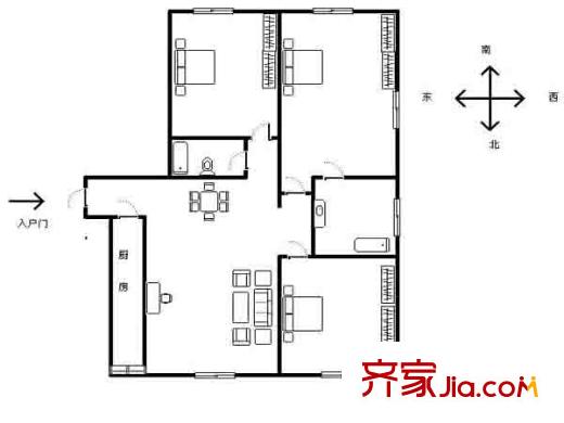 科苑公寓戶型圖戶型圖 3室 3室1廳1衛(wèi)1廚
