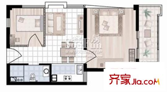 東福金座戶型圖B戶型 2室2廳1衛(wèi)1廚