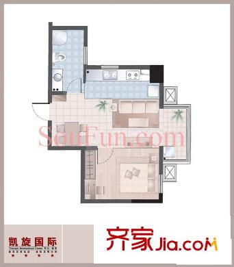 凱旋國際戶型圖戶型圖 1室 1室1廳1衛(wèi)1廚