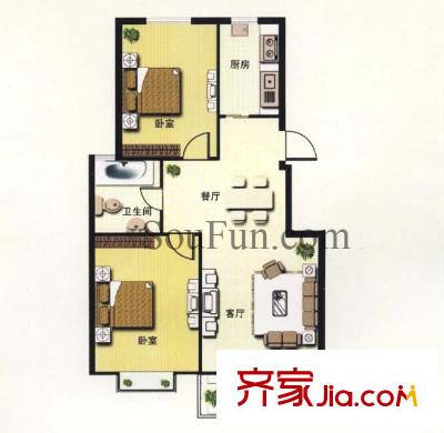 新亭蘭苑戶型圖戶型A 2室2廳1衛(wèi)1廚