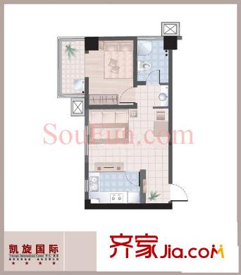 凱旋國際戶型圖戶型圖 1室 1室1廳1衛(wèi)1廚