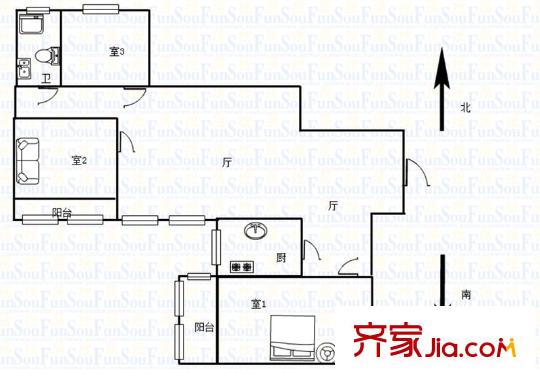 羅馬假日戶型圖戶型圖 3室 3室1廳1衛(wèi)1廚