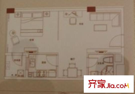 棲庭戶型圖4#3-5層C戶型圖 1室2廳1衛(wèi)1廚