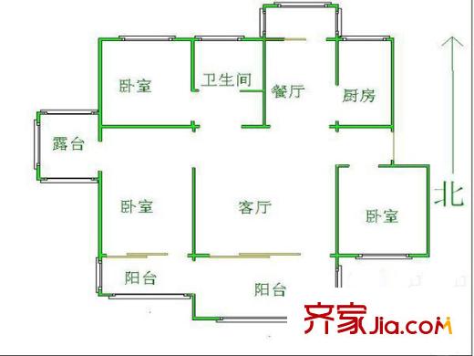 東虹園戶型圖戶型圖 3室 3室2廳1衛(wèi)1廚