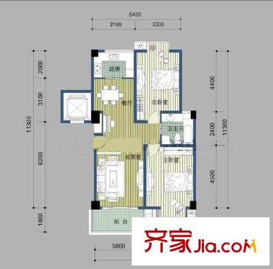 奧體新城翠杉園戶型圖戶型圖 2室 2室2廳1衛(wèi)1廚