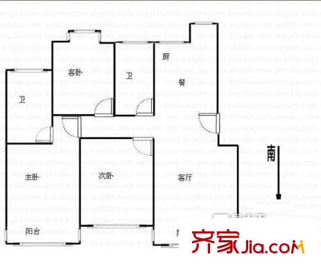 奧體新城翠杉園戶型圖戶型圖 3室 3室2廳2衛(wèi)1廚