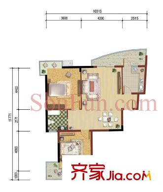 紫金銀座戶型圖戶型圖 2室 2室2廳1衛(wèi)