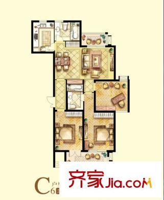 瀾郡戶型圖一期標(biāo)準(zhǔn)層C6戶型 3室2廳2衛(wèi)1廚
