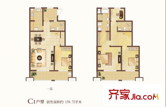 千花溪戶型圖04、05幢標準層C1戶型圖 4室2廳2衛(wèi)1廚