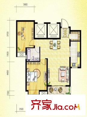 融僑中央花園三期戶型圖戶型圖 2室  2室2廳1衛(wèi)1廚