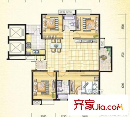 融僑中央花園三期戶型圖戶型圖 4室 4室1廳1衛(wèi)1廚