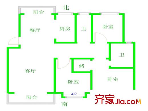 怡和佳苑戶型圖戶型圖 3室 3室2廳2衛(wèi)1廚