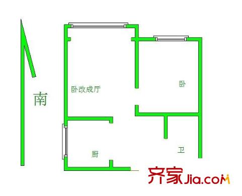 青島路住宅戶型圖戶型圖2室 2室1廳1衛(wèi)1廚
