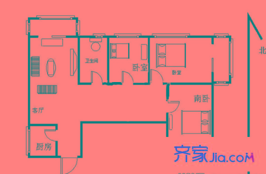 青島路住宅戶型圖戶型圖 2室 2室2廳1衛(wèi)